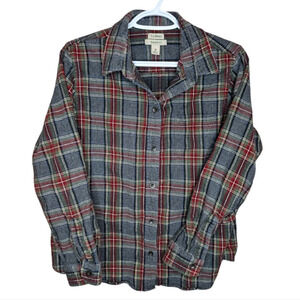 LL Bean Women Cotton Relaxed Fit  Flannel Shirt Button Up Size Medium